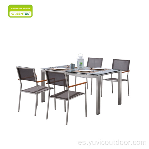 Conjunto de mesa de mesa de comedor Muebles de exterior de vidrio templado